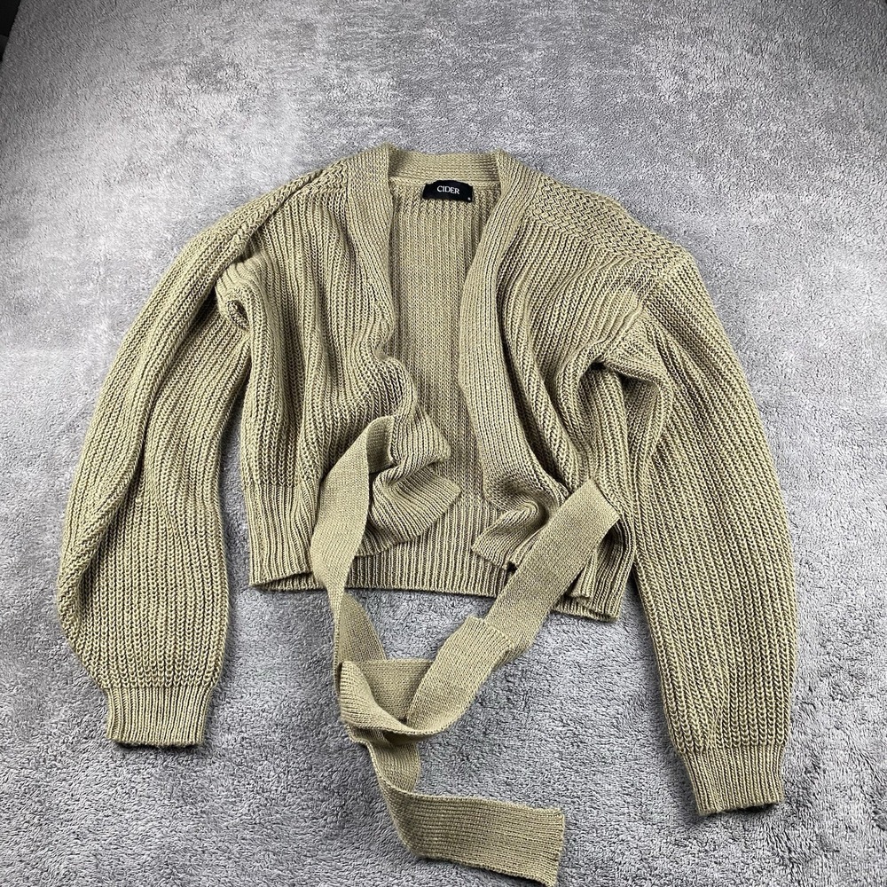 CIDER Wrap Cardigan Cross Knot Tie Front Cropped Sweater‎ Womens Small Brown